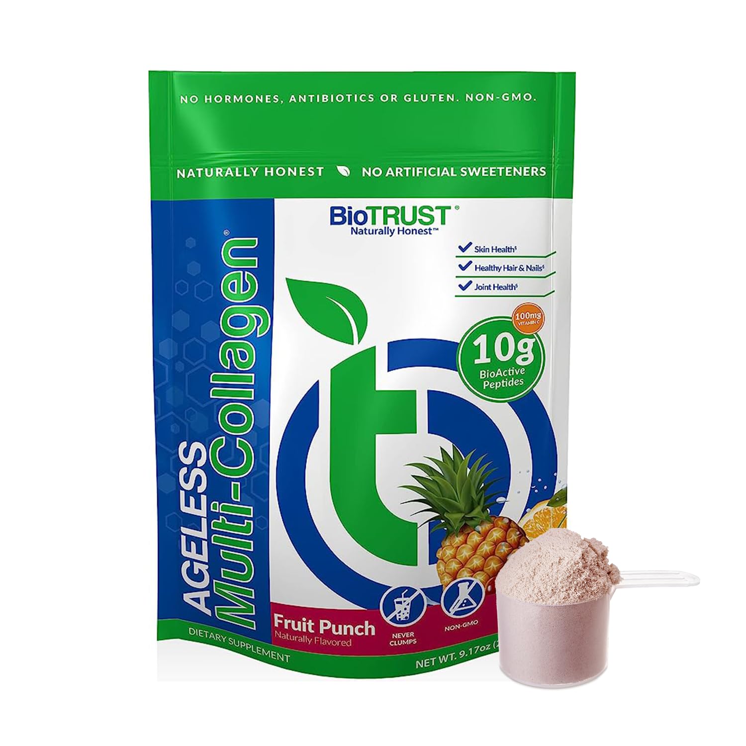 BioTrust Ageless Multi Collagen Peptides Powder – 5 Types (I, II, III, V, X) – Fruit Punch Collagen Powder for Women & Men – Hydrolyzed Protein – Grass Fed Beef, Fish, Chicken, Eggshell Membrane