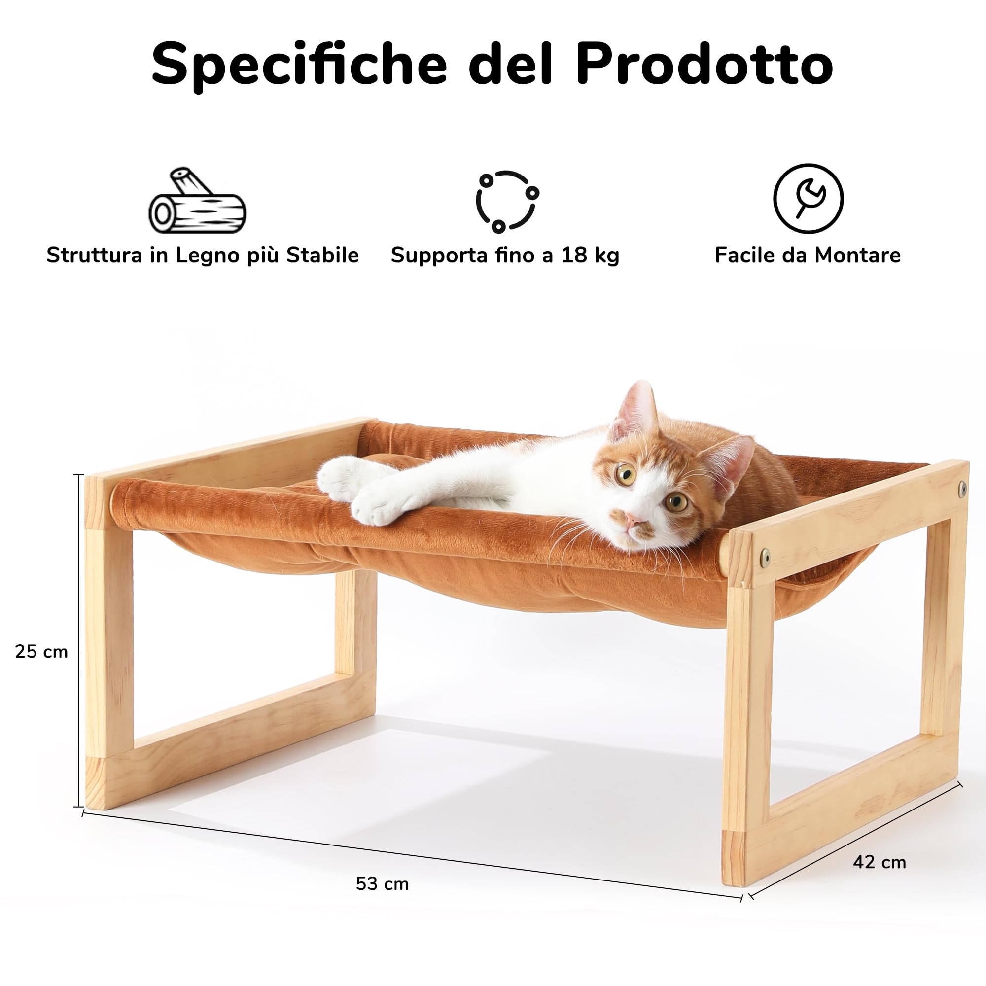 FUKUMARU Cuccia per gatti in velluto felpato per interni, amaca per gattini in legno, 53 x 41 cm, adatta per gatti, cani, conigli, conigli, gattini e piccoli animali, marrone