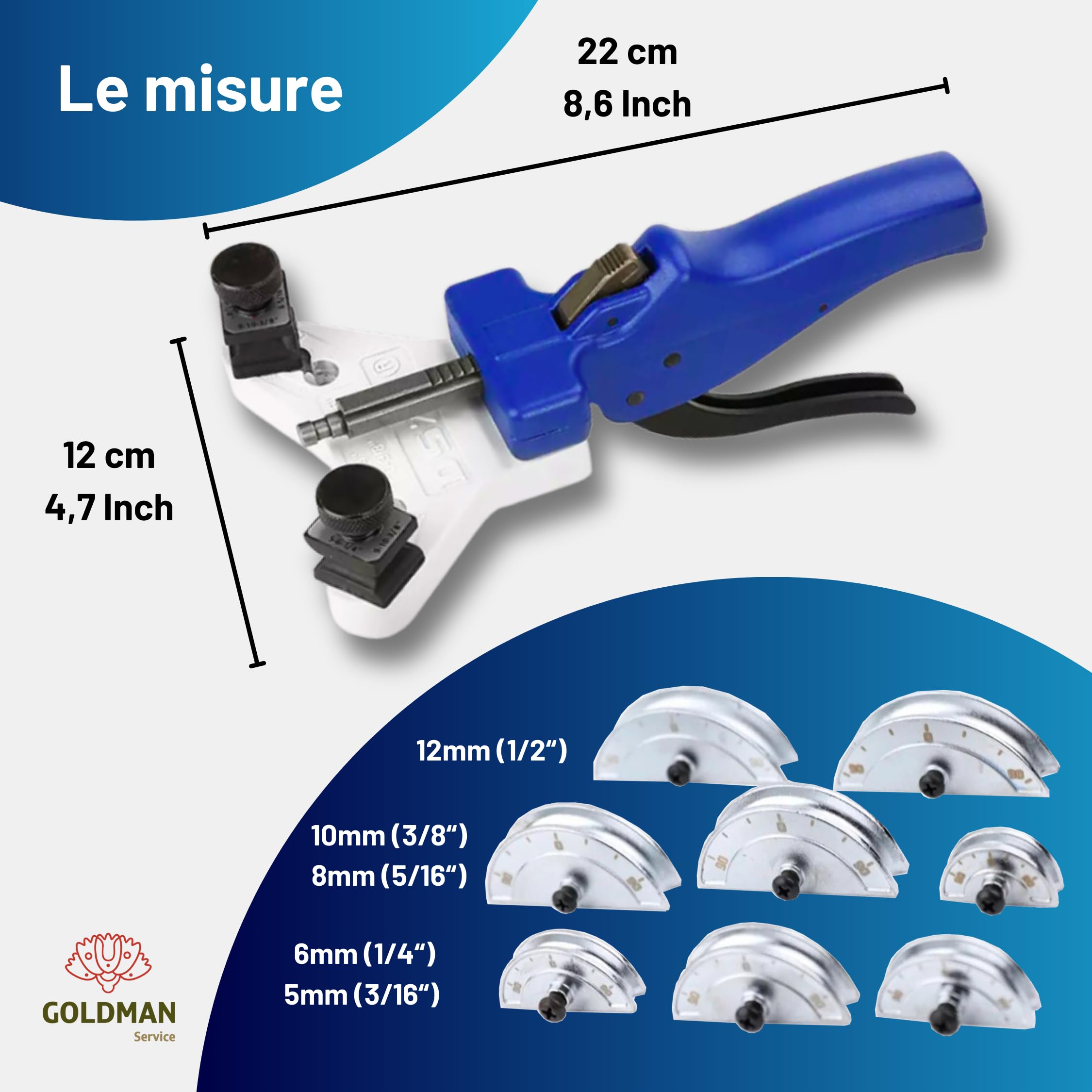 GOLDMAN SERVICE - Macchina piegatubi manuale per tubo di rame di aria condizionata e ventilazione con tubi brevi. (da 5 a 12 mm)