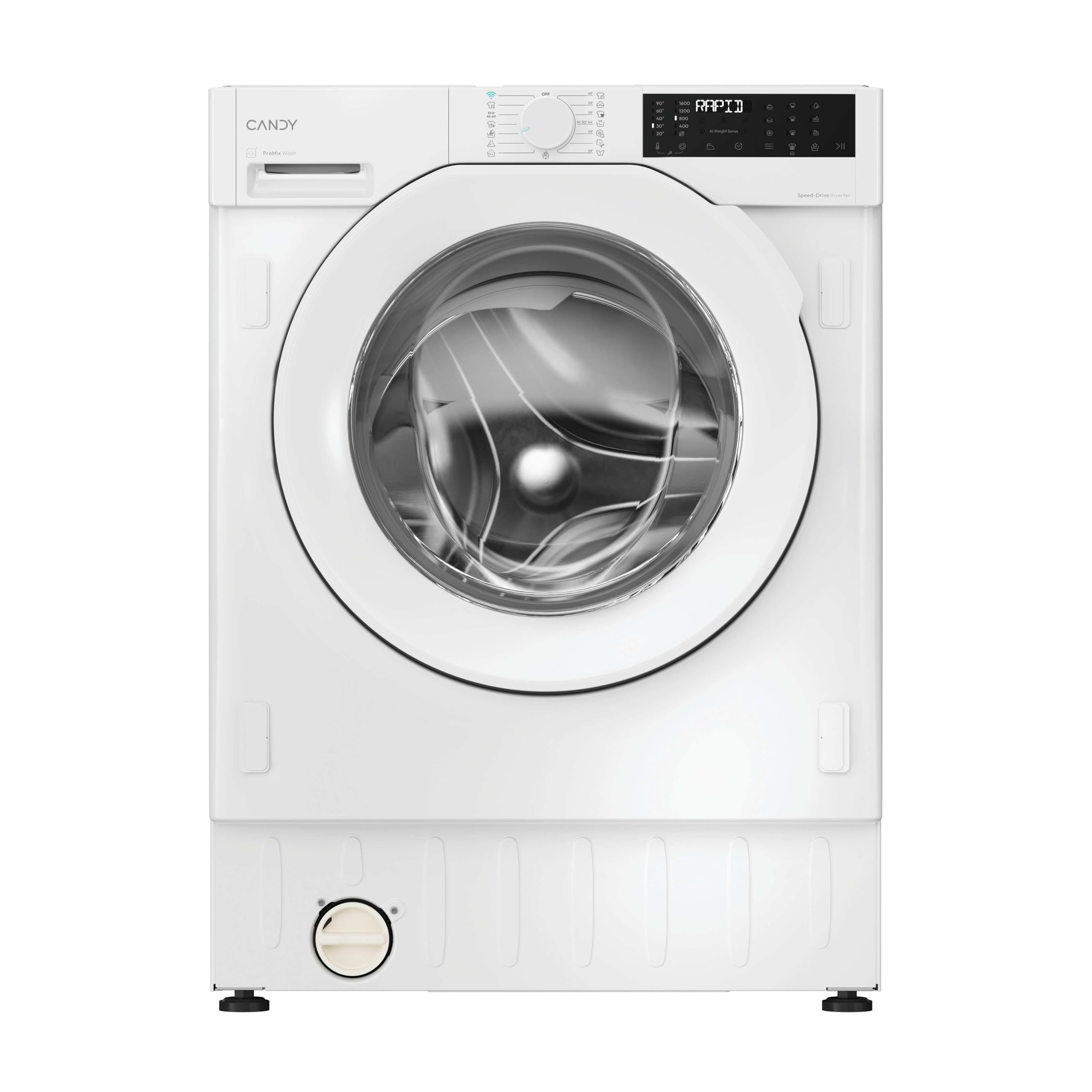 Candy Pro-Wash 400 BC4S68M6D8J-S, Lavadora Integrable 8 KG, 1600 RPM, Display Digital, Conectividad WIFI, 16 Ciclos, Motor Inverter, Inicio Diferido 24H, Bloqueo Infantil, Detector KG, Blanco