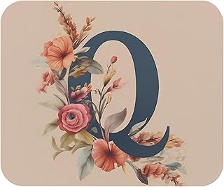 قاعدة ماوس مونوغرام بتصميم زهور وحرف Q | اكسسوار مكتب شخصي أنيق، قاعدة ماوس مقاومة للانزلاق للألعاب والمكتب، سطح أملس وغير قابل للانزلاق، قاعدة ماوس متينة - موديل 317