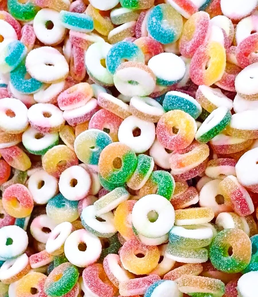 1kg Bag Sour Coloured Rings - Halal - Aladdin Sweets gummy, chewy sweets. Bulk buy, Sweet Carts, Party Favors, Weddings