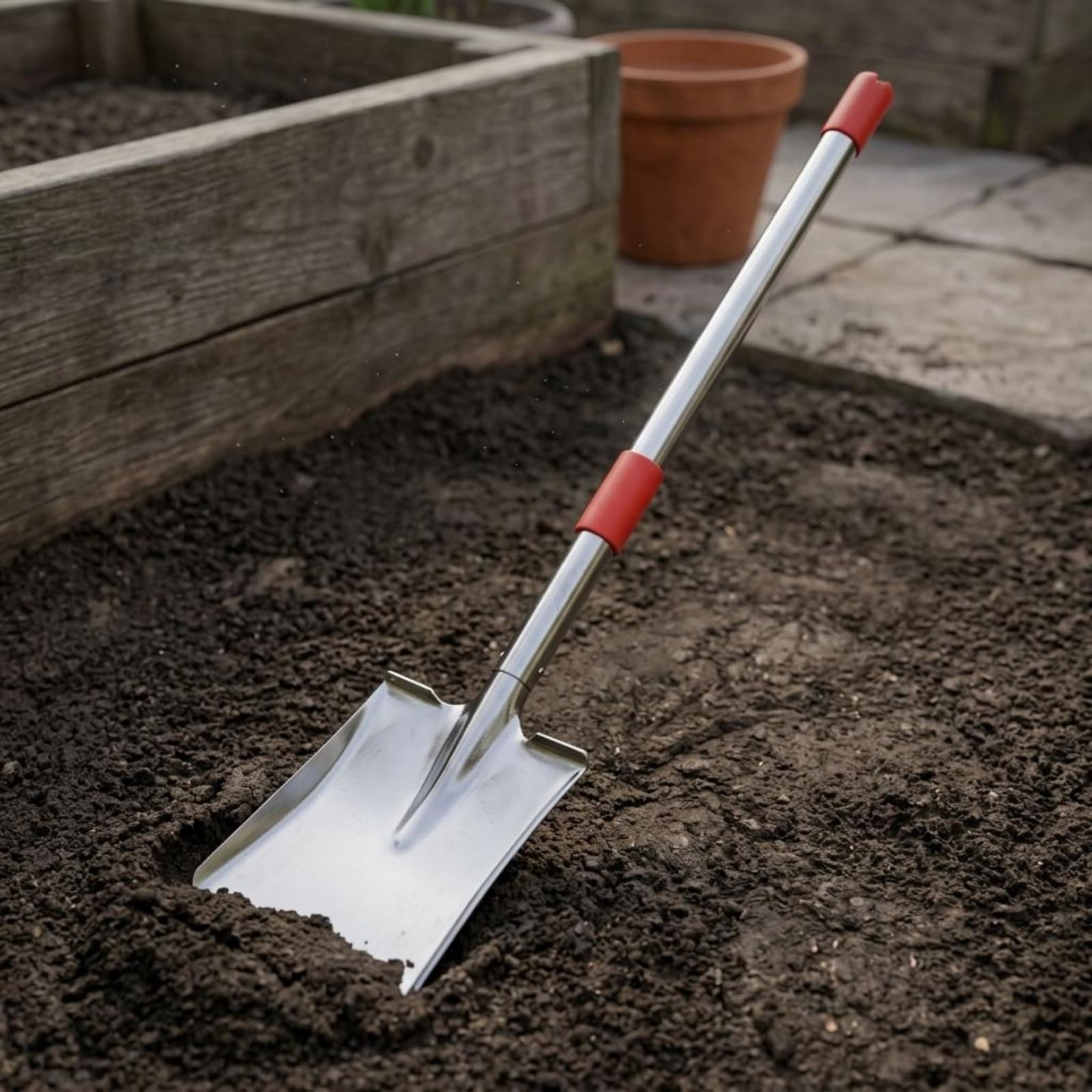 predolo Pala Acero Inoxidable Pieza Única Pala Telescópica Resistente Al Óxido Útiles Jardinería, Pala De Acero Inoxidable con Cabeza Puntiaguda, Telescópica De 1.3 Metros