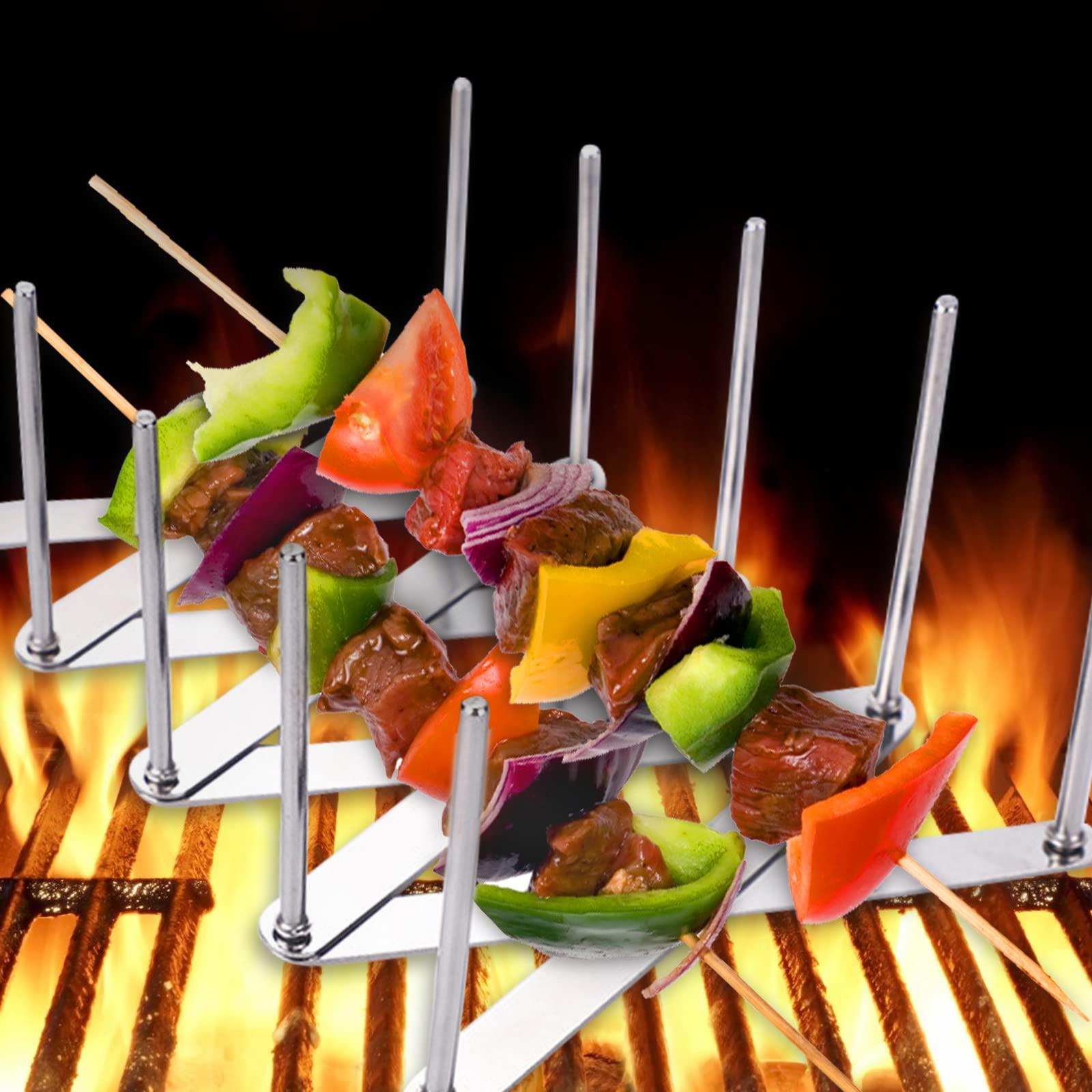 2 Porta BBQ In Acciaio Inox Regolabili - Supporto Per Griglie E Coperchi Con Spazzole - Foto 7