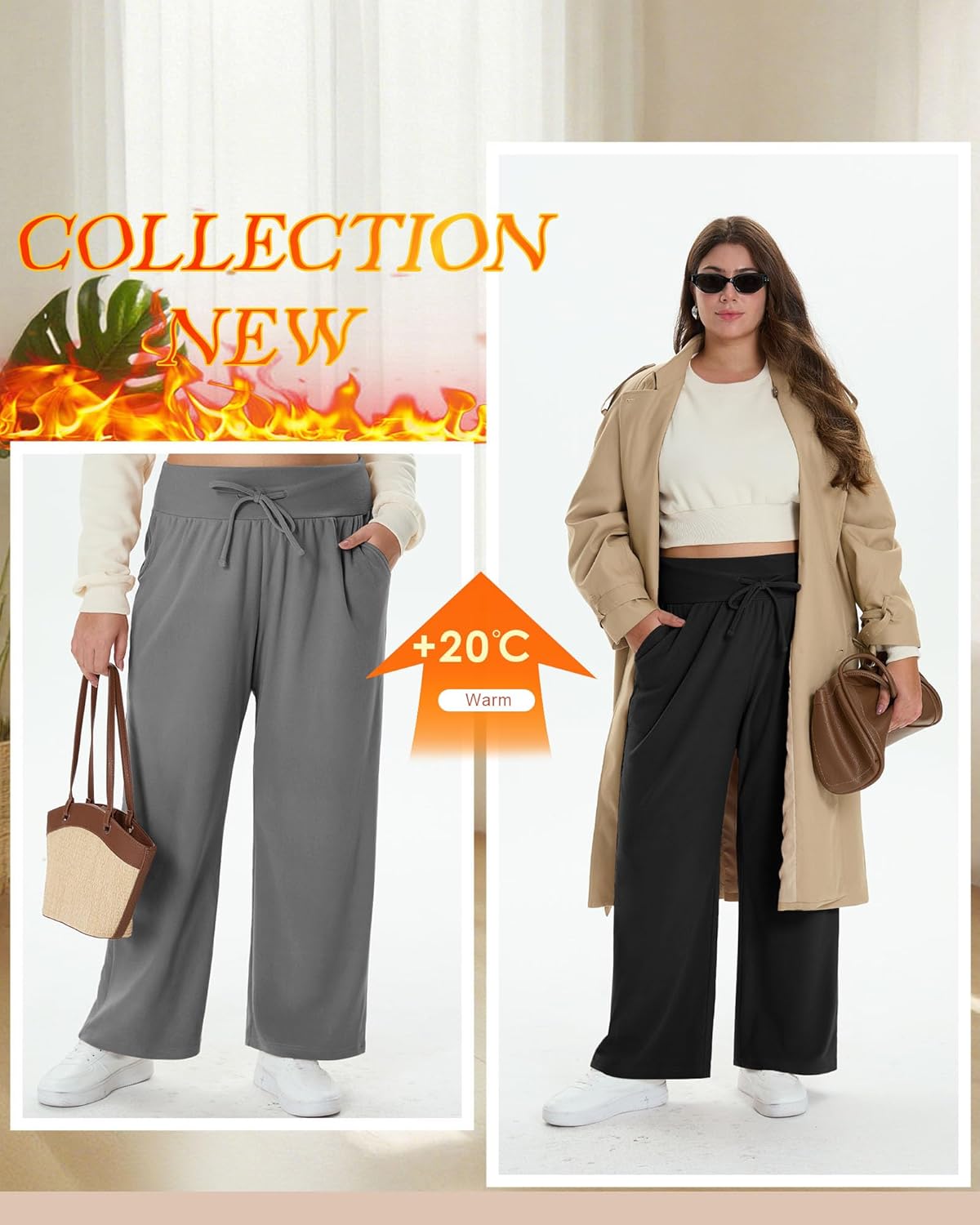 4 Pack Women's Fleece Lined Plus Size Sweatpants Wide Leg Lounge Pants Baggy Thermal Athletic Pants - Image 6