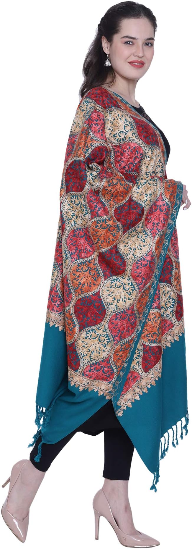 SWI WITH LABEL Women's Kashmiri Aari Embroidered Wool Stole