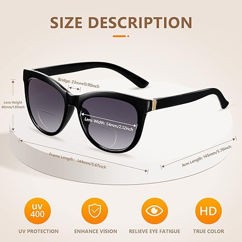 Miniatura 5 de EASY READ Lentes de sol bifocales de lectura para mujer, a la moda, con protección UV400 (aumento 1.75, negro)