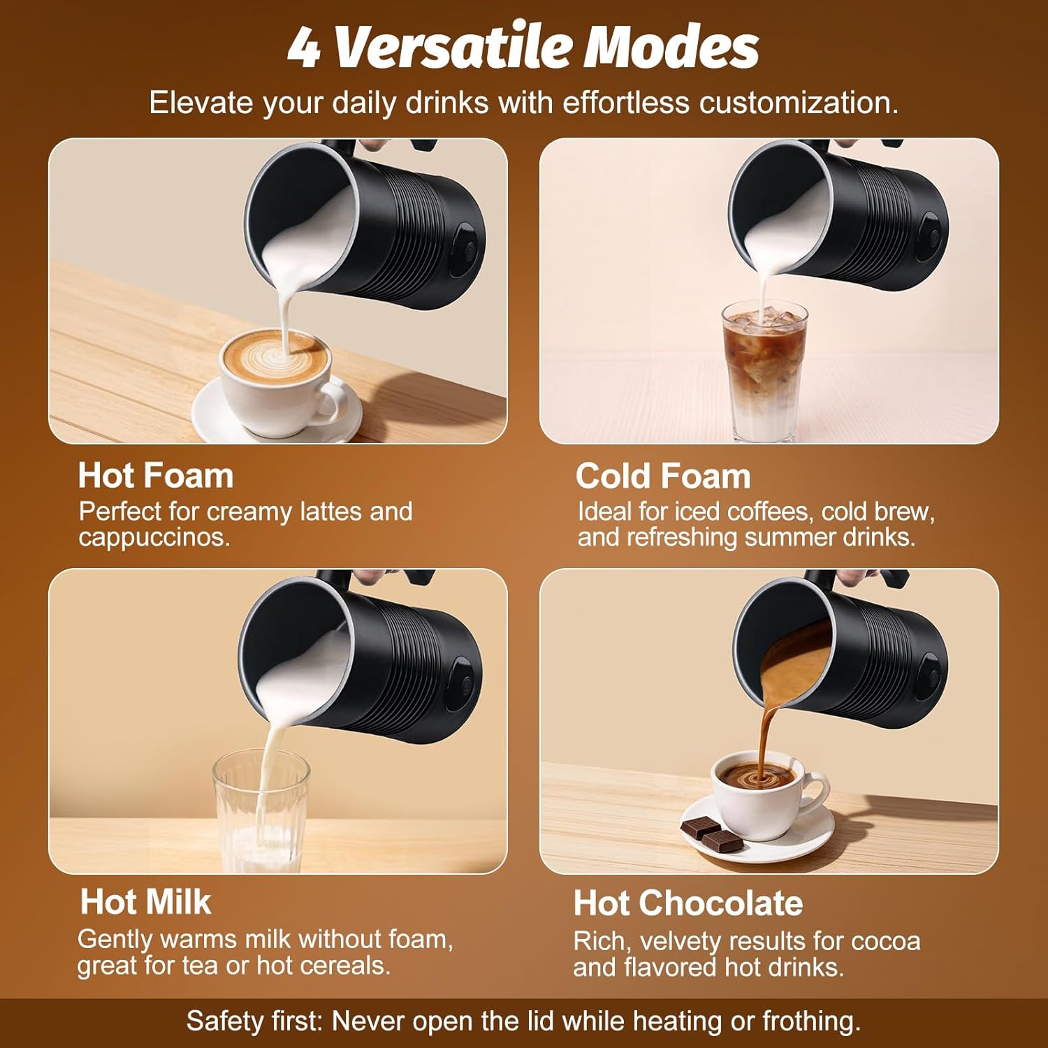 Milk Frother and Steamer, 4-in-1 Electric Milk Frother and Warmer, Hot & Cold Foam Maker, 11.8oz Capacity, Fast Heating, Quiet Coffee Frother for Latte, Cappuccino & Hot Chocolate