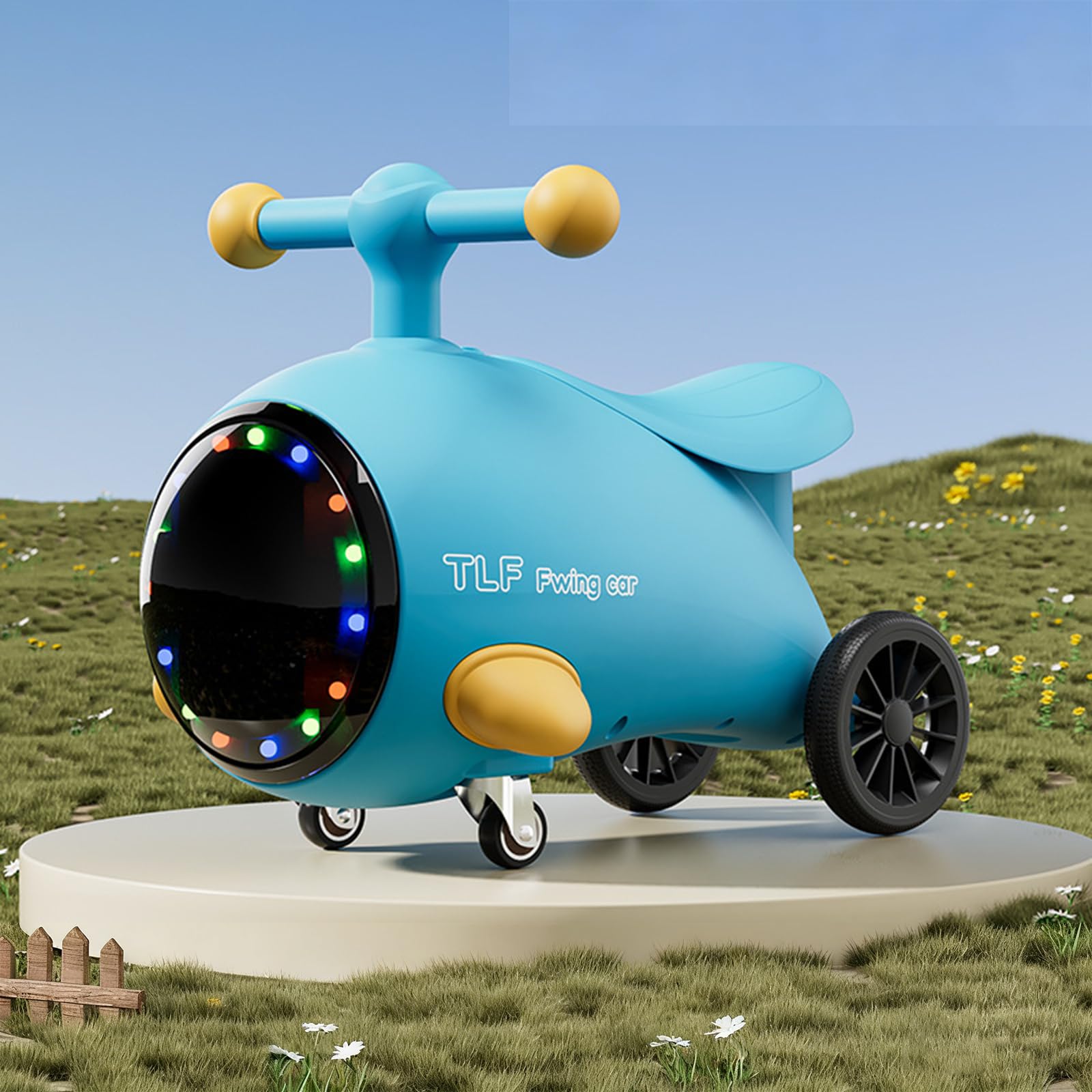 Jessruly Airplane Wiggle Car – Interactive Ride-On Vehicle with Lights & Music, Electric Bumper Car in Playful Design (Blue)