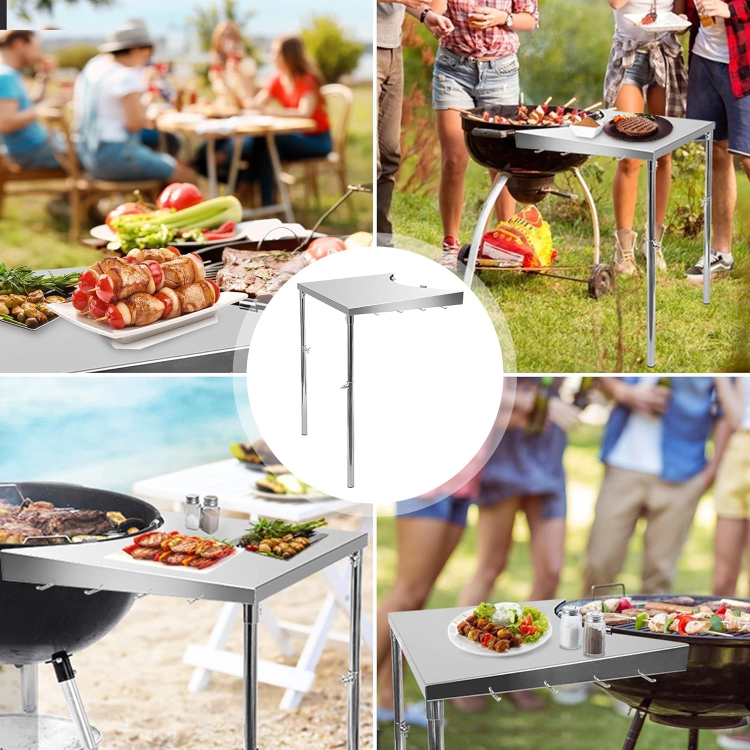 onlyfire Table de Barbecue Amovible en Acier Inoxydable pour Weber 47 cm et 57 cm - Table d'appoint en INOX - Accessoire pour Barbecue à Charbon Weber