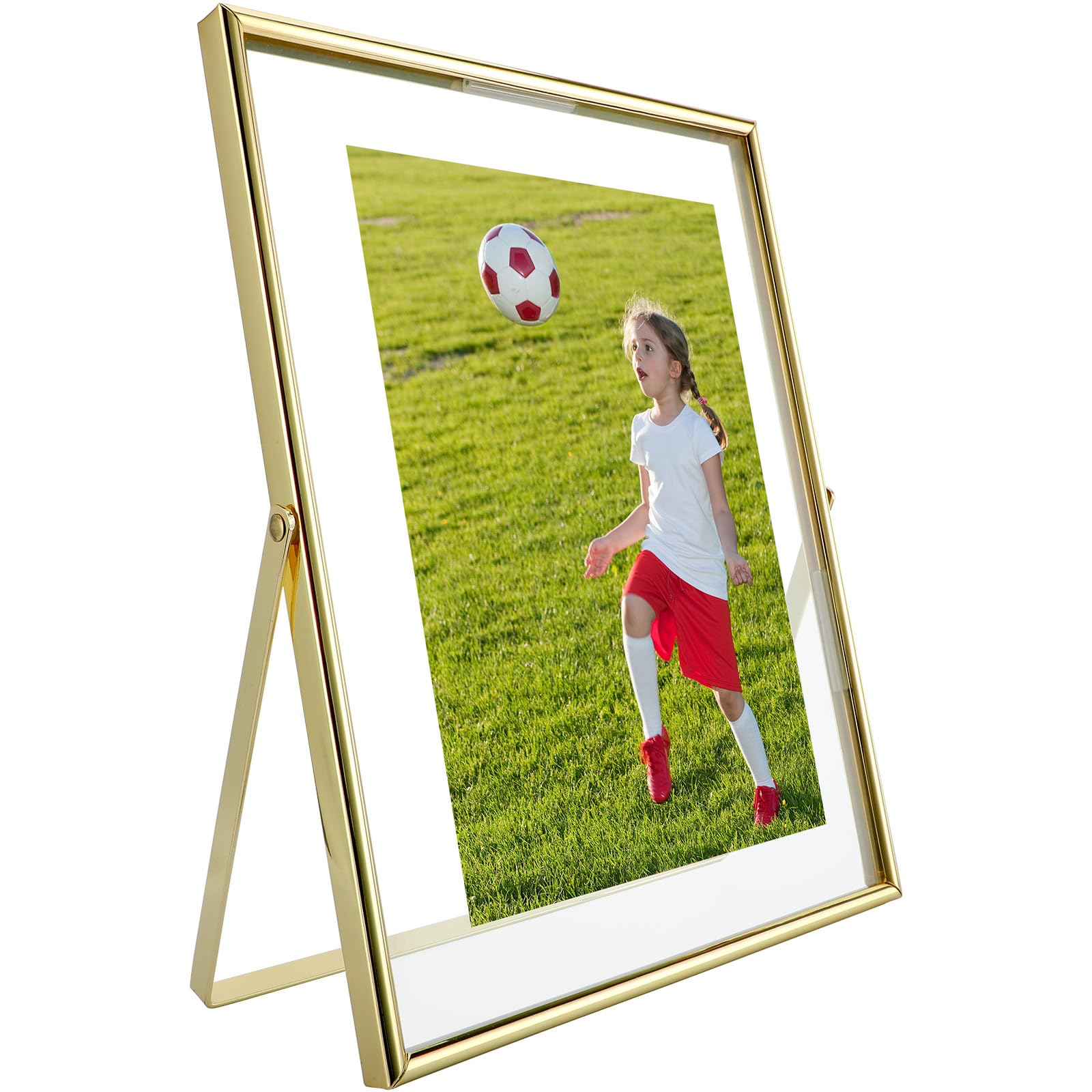 AhaGo Gold Floating Frame (6x8 inches, Vertical), Picture 6x8, 5x7, 4x6 Desktop Frame, Elegant Gift for Mother's Day, Wedding, Home and Office Decoration