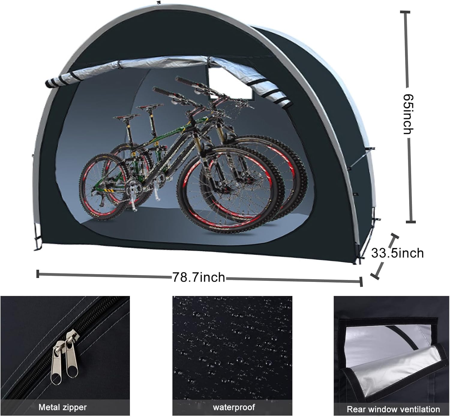 210D Oxford Bike Tent for Outdoor, Waterproof 2 Bikes Storage Shelter Shed, UV Resistant Bicycle Cover for Rain Sun Protection, Easy Setup for Garden for Bike,Motorcycle Shelter (78.7x33.5x65inch)