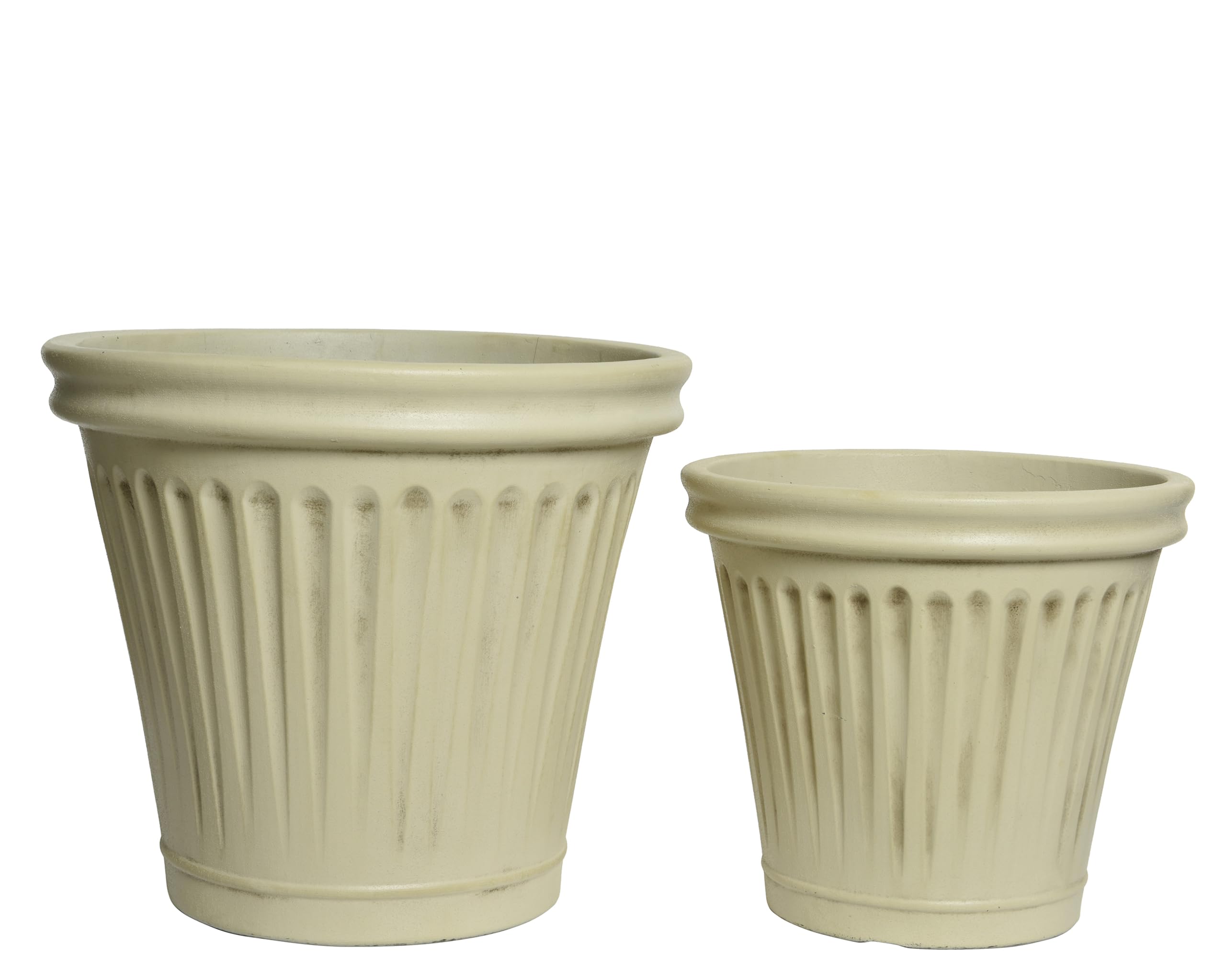 Vaso da fiori per piante, 31 – 39 cm, set da 2 pezzi, per esterni, in plastica riciclata, per esterni, colore bianco anticato