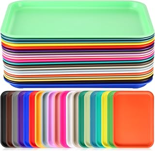 Sintuff 20-Pack Colorful Plastic Serving Trays - 10x7 Inch Bulk Art Craft Organizers for Kids, School, Painting, Beads & Food (20 Vibrant Colors)