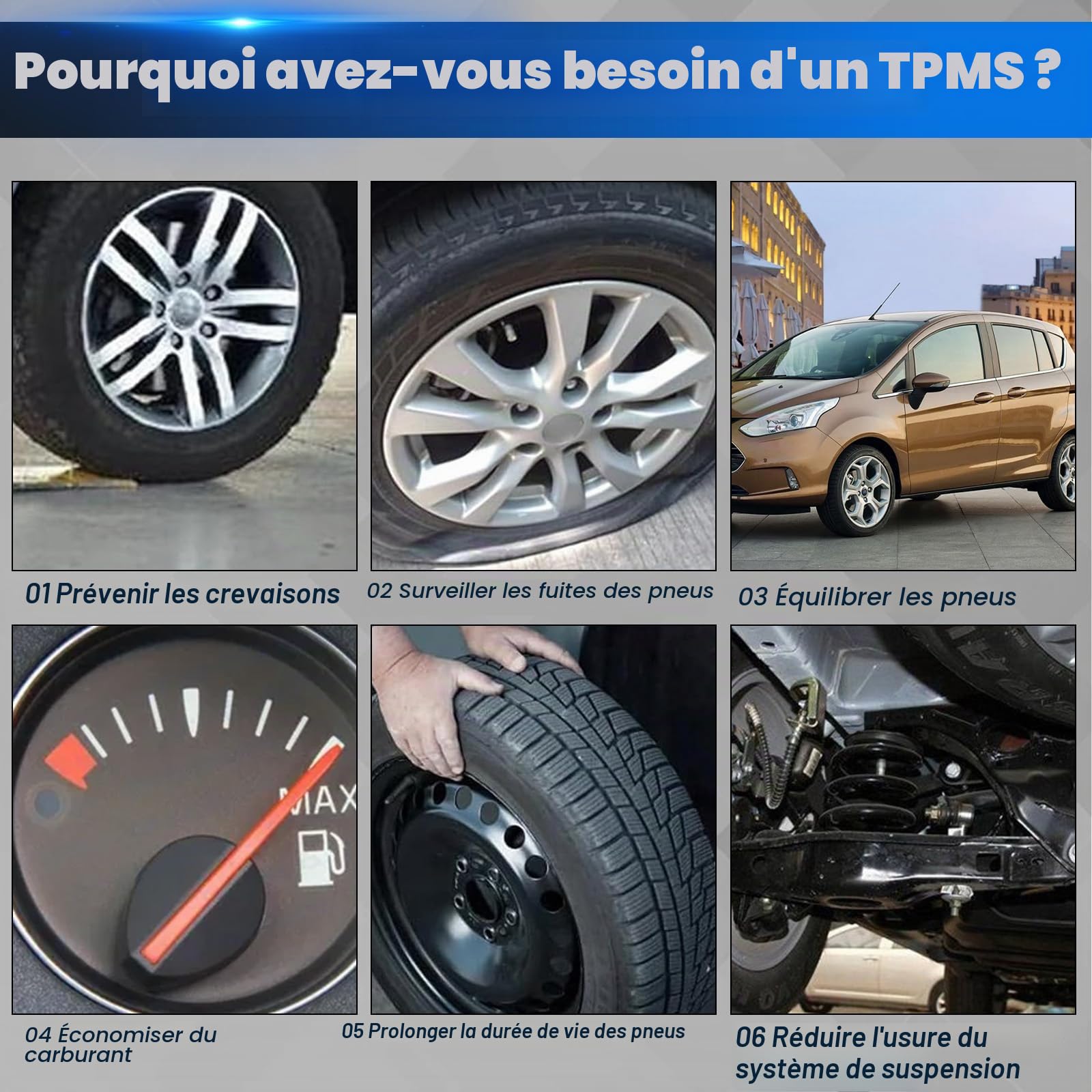Capteur de Pression des Pneus Compatible avec Ford Ecosport 2013 Focus 2014 Kuga Mk2 RDKS TPMS Compatible avec Ford B-MAX 15 C-MAX 15 Transit/Tourneo Connect 2036832 4 Pièces
