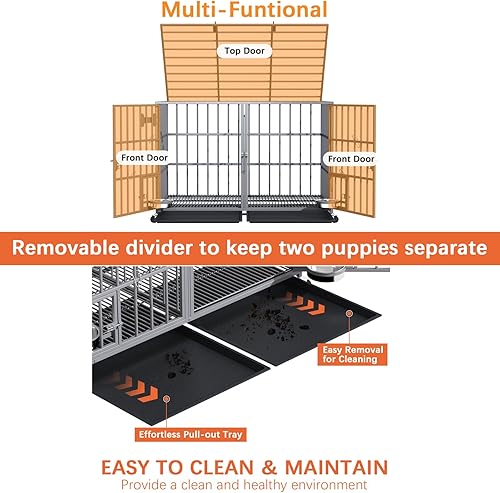 Miniatura 5 de aboxoo Jaula de metal resistente para perros de 4248 pulgadas para 2 perrosperros grandes, parte superior abierta de metal, perrera interior con