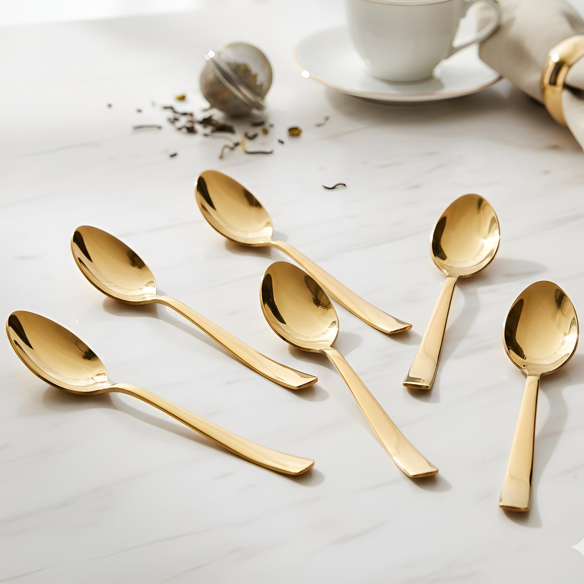 Parage Stainless Steel Gold Tea Spoons Set of 6,13.5 cm Long, Premium Spoons for Home & Kitchen, Luxury Dinning Tableware Gift for House Warming,6 Pieces Golden Small Spoon