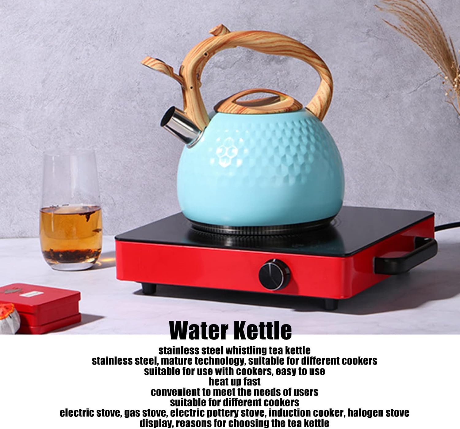 Tea Kettle Stovetop,3L Whistling Tea Kettle for Stove Top,Stainless Steel Tea Kettle Whistling Kettles Stovetop,Tea Pot for Stove,with Ergonomic Handle,For Electric Stove, Gas Stove,7.87x8.98in(Blue)