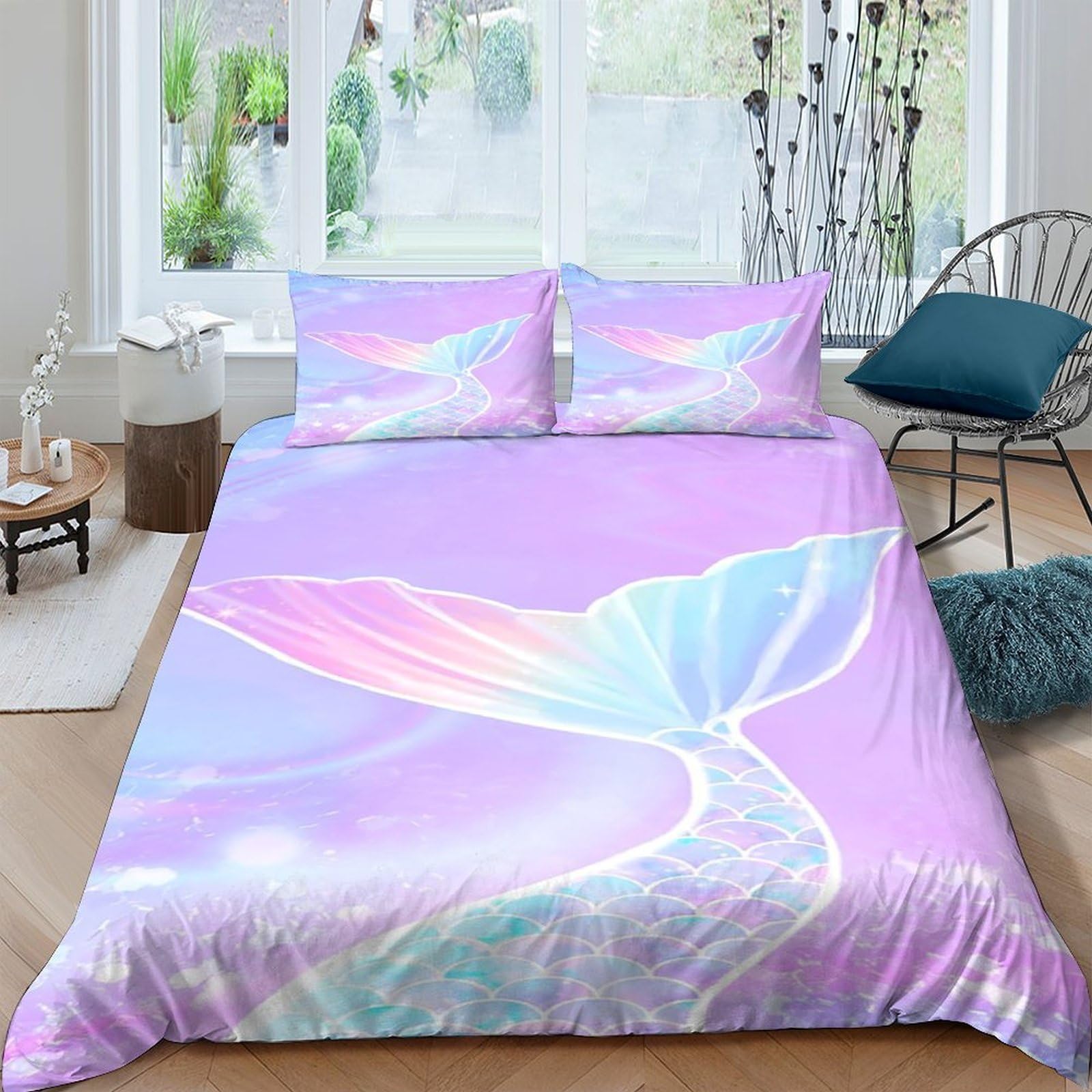 Ctjqhvkz Style-10 3D Printed Mermaid Tail Fitted Sheet Microfiber Pastel Ocean Bed Cover Slip-Resistant Washable For Bedroom Home Decor Single（135X200cm）