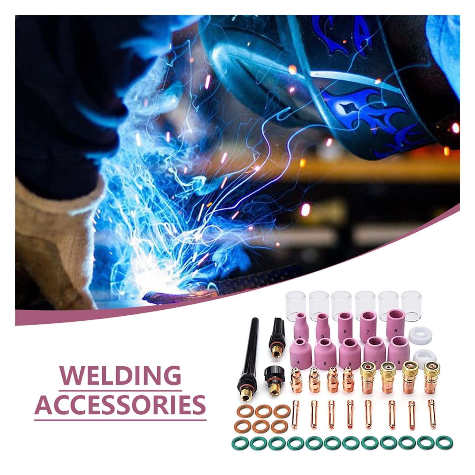 Kit de Accesorios for soplete Soldadura, Boquilla alúmina, Lente Gas rechoncho, 10 Tazas for Herramientas WP-17/18/26, 55 Uds