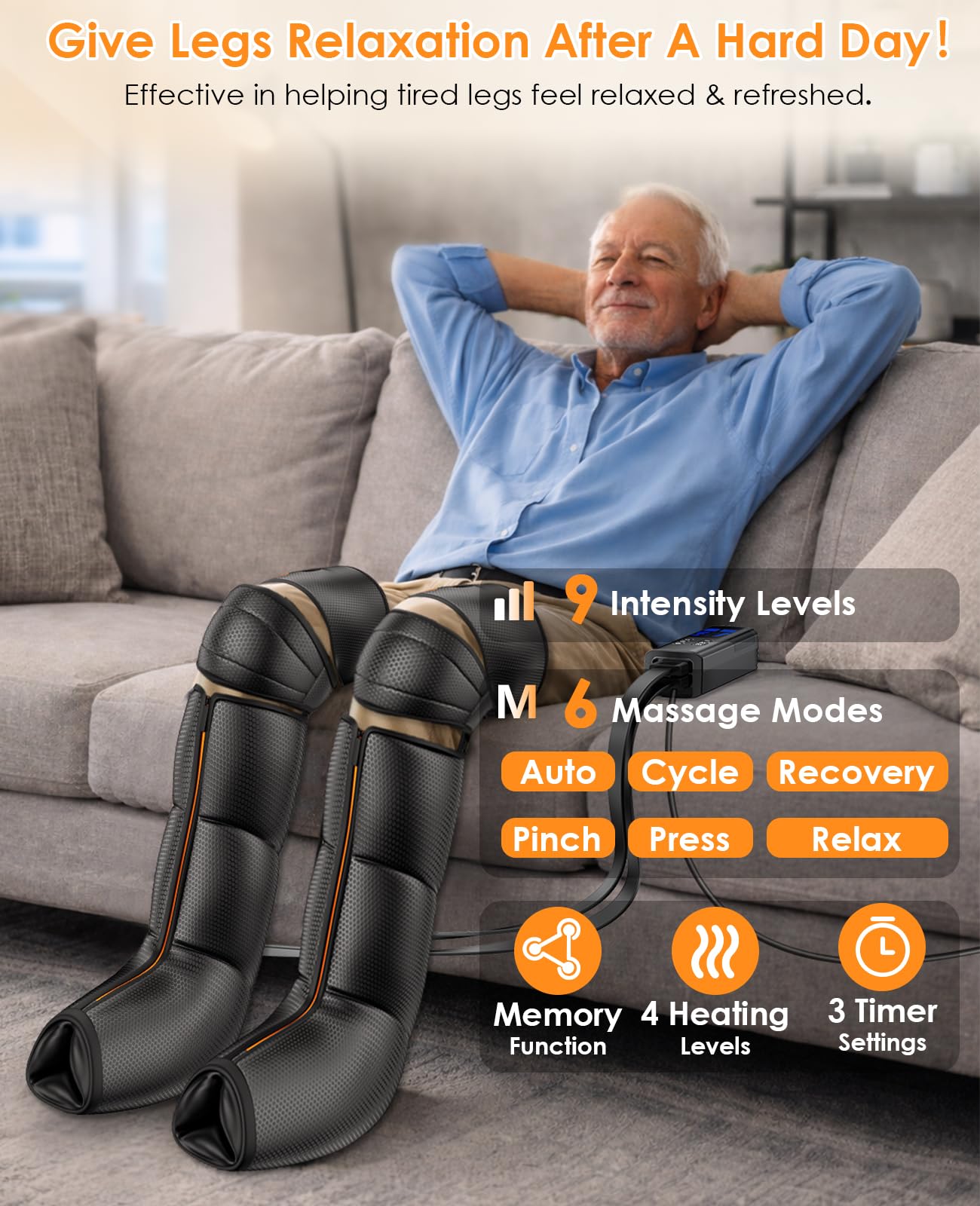 Geschenke für Mama Papa, Beinmassagegerät mit Wärme und Kompression - Fuß-Waden-Oberschenkelmassage zur Durchblutung und Schmerzlinderung, professionelle Kompressionsstiefel mit 6 Modi, 9