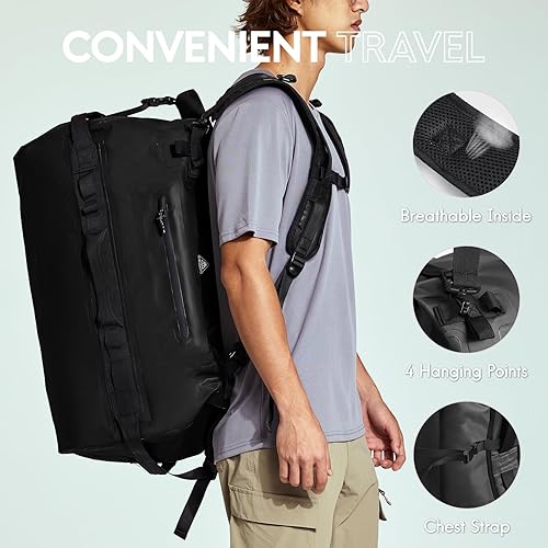 Vista 50 de Haimont Mochila de lona grande impermeable con parte superior enrollable, bolsa de lona seca resistente para navegación, viajes, motocicleta, kayak