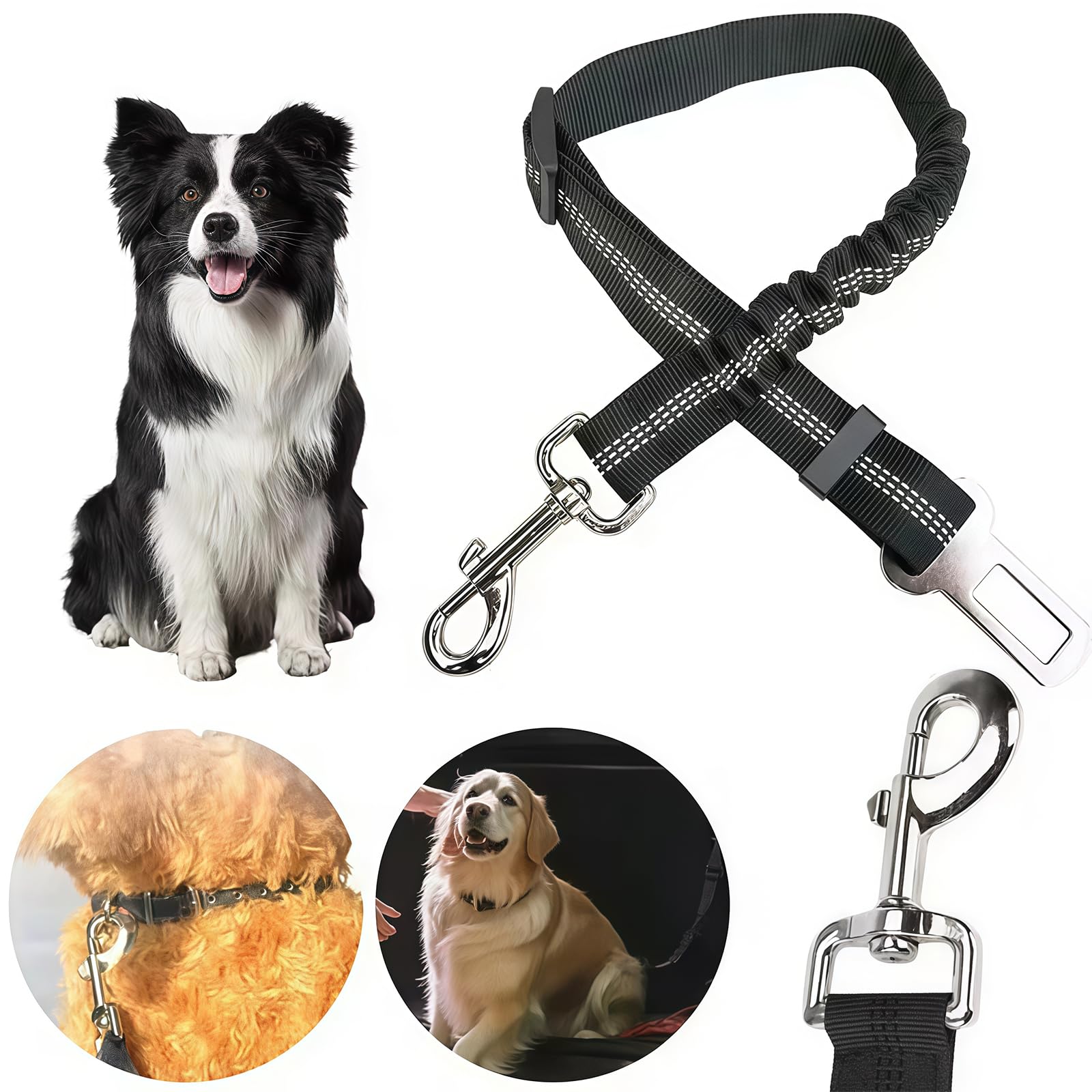 Pet Car Harness Seatbelt, Anti Shock Bungee Lead for Dog Car Safety, Prevents Jumping to Front Seat, Adjustable Vehicle Travel Accessories for Small Medium Large Dogs (1 Pack -Black Color) - image 7