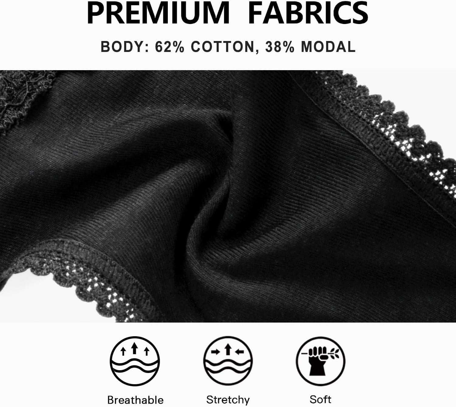 voenxe Seamless Thong for Women,No Show Lace Underwear,Ladies Cotton Blend Breathable Panties,Comfort Soft Undie,Tanga,5-Pack - Image 6