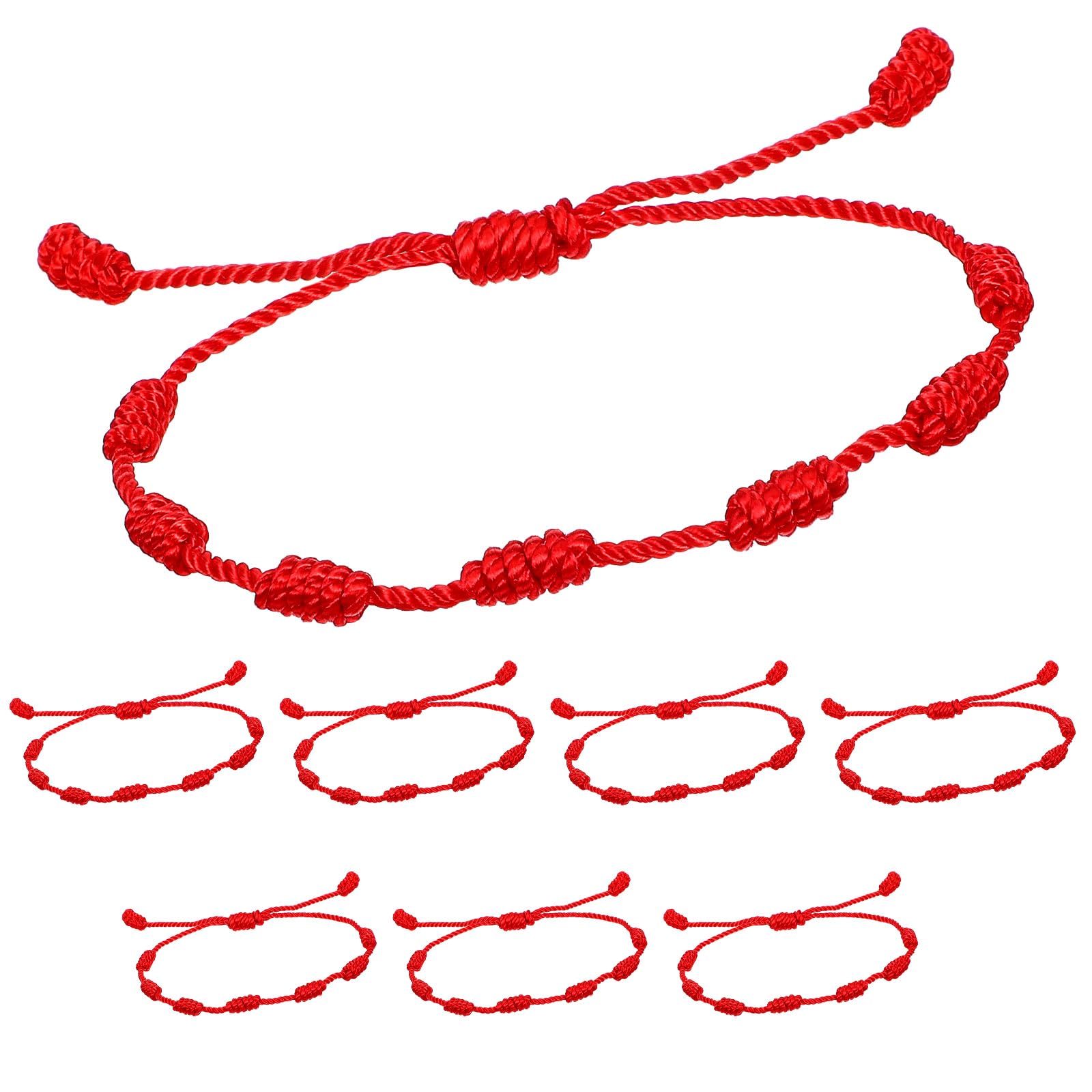 Prasacco 8 Pieces Red String Bracelets Adjustable 7 Knots String Bracelet Red Bracelet for Protection Good Luck Friendship Gifts for Men and Women