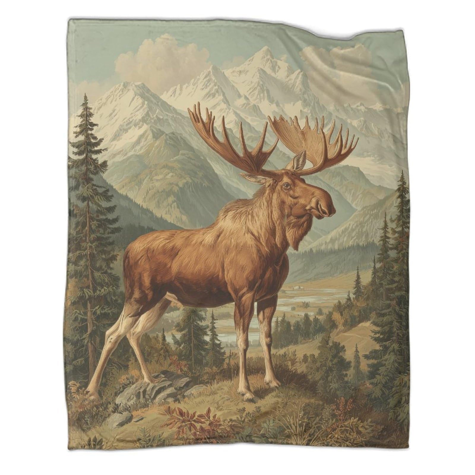kaiyun Moose, Mountains of Alaska Throws And Patchwork Quilts,60x80inch(150x200cm),Soft Blanket with Pattern