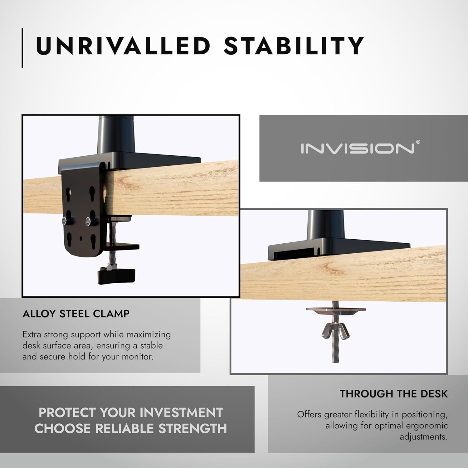 Invision Soporte de Brazo para Monitor para Pantallas 24-40" Abrazadera de Escritorio Ergonmica Ajustable en Altura VESA 75/100mm 2-15kg (MX450)