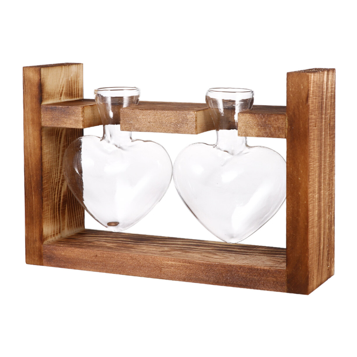 Yardenfun 2 Stück Herzförmige Hydrokultur-Vasen Mit Holzständer – Glas, Für Pflanzen & Deko, 20x6x15 Cm