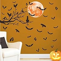 Vista 8 de Halloween Moon Wall Sticker Black Bat Wall Stickers Vinyl Crow Bird Tree Branch Wall Decals Removable Halloween Moon Bat Wall Decals Bats Window