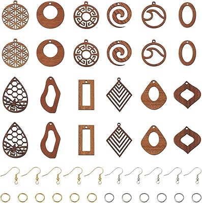 Bestewelry 144pcs Wooden Dangle Earring Making Kit 12 Pairs Natural Walnut Wood Geometric Earrings Making Starter Kit with Brass Earring Hooks Jump Rings for Women Jewelry Making
