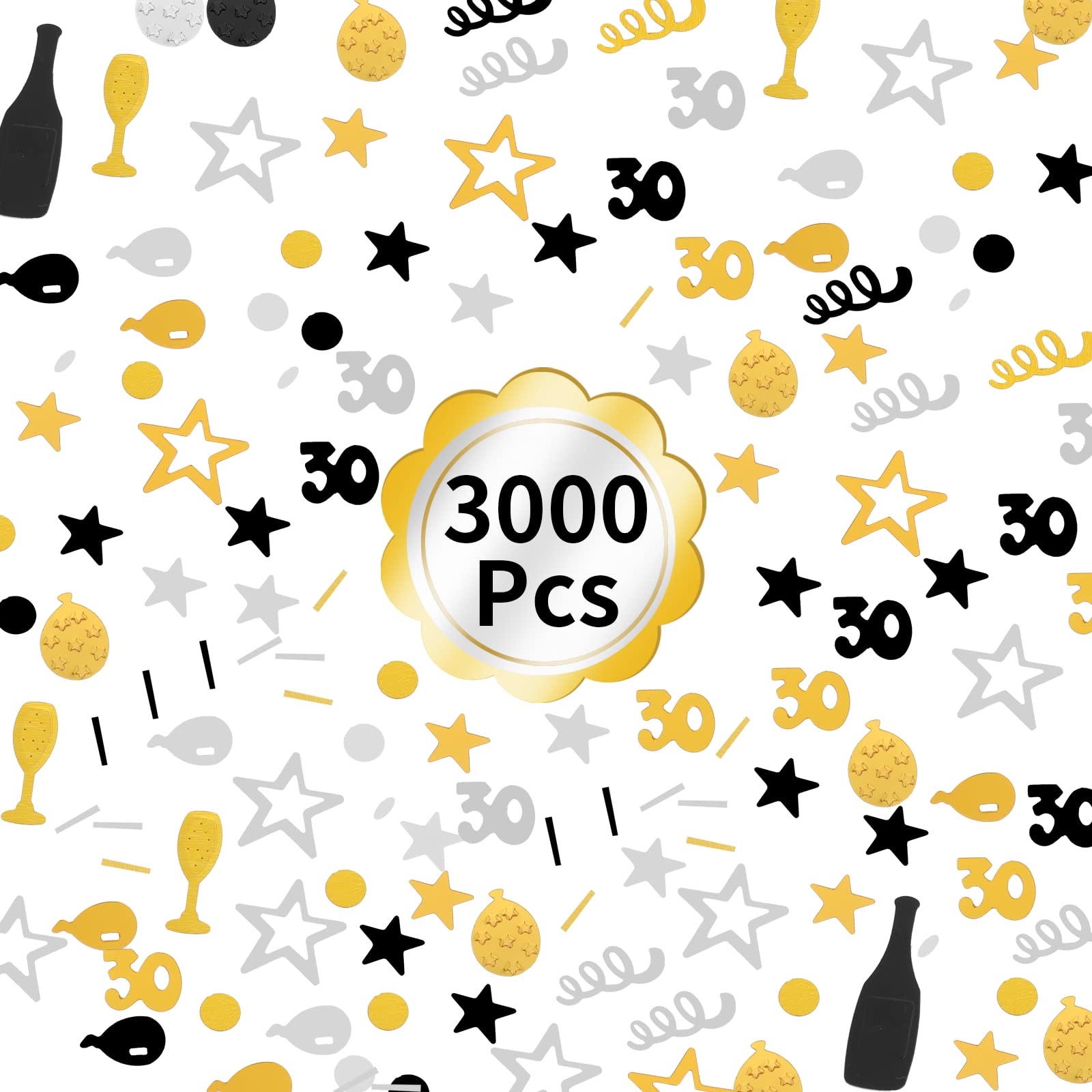 3000 Stück Happy Birthday Konfetti – Schwarz, Gold, Silber Mit Glitzer | Geburtstagstisch-Deko Für Party, Kuchen & Geschenke