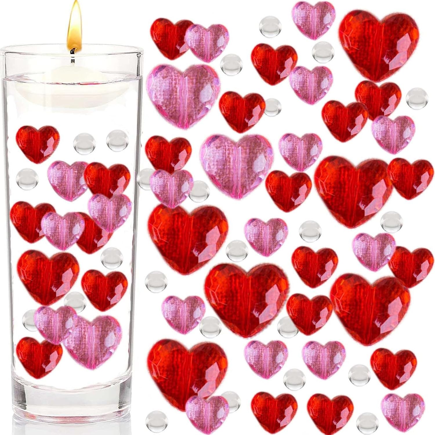 Florero de perlas para el día de San Valentín, relleno de jarrón, velas flotantes para decoración de bricolaje, perlas rojas y rosas, cuentas de gel de agua transparentes para llenar jarrón, mesa, fiesta, decoración del hogar y festivales (día de San Valentín #05) Guatemala