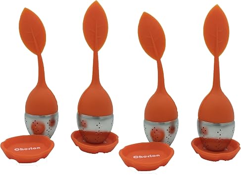 4 Pack Silicone Tea Infusers,Silicone Handle Stainless Steel Straine, tea ball infusers for loose tea, Loose Tea Steeper for Tea Cups Orange