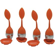 4 Pack Silicone Tea Infusers,Silicone Handle Stainless Steel Straine, tea ball infusers for loose tea, Loose Tea Steeper for Tea Cups Orange