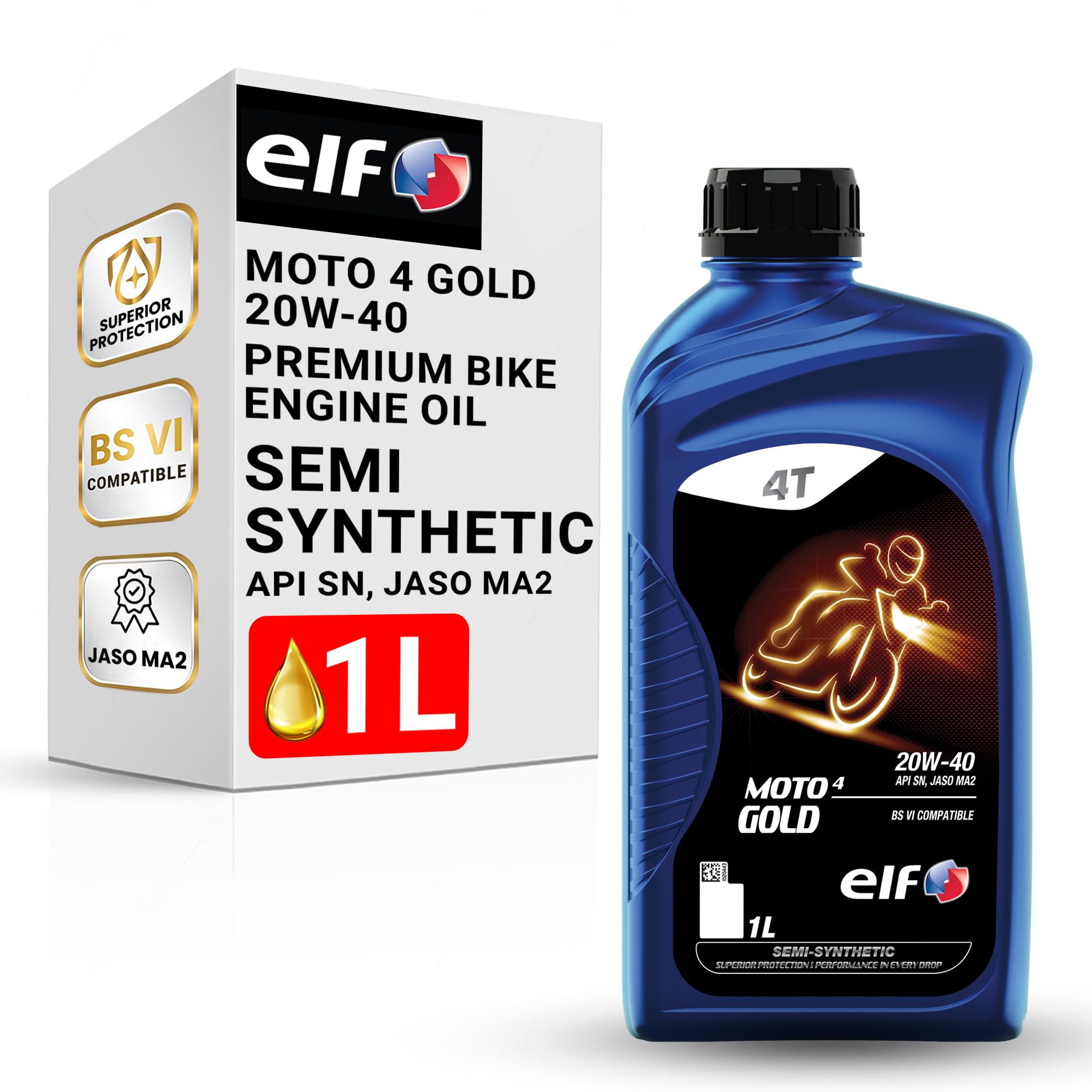 ELF - Moto 4 Gold 20W-40 | API SN, JASO MA2 | Semi- Synthetic Bike Engine Oil | Anti-clutch Slippage formula - 1L-image-17