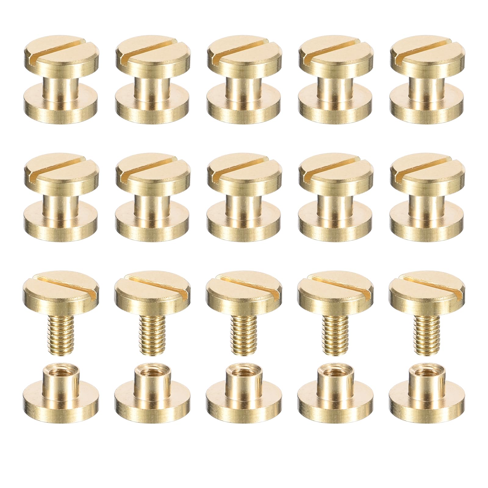 uxcell 25Pack Brass Chicago Screws, 3x8mm Flat Head Screw Back Binding Post Nail Stud Rivets for DIY Leather Craft Belt Strap, Brass Tone