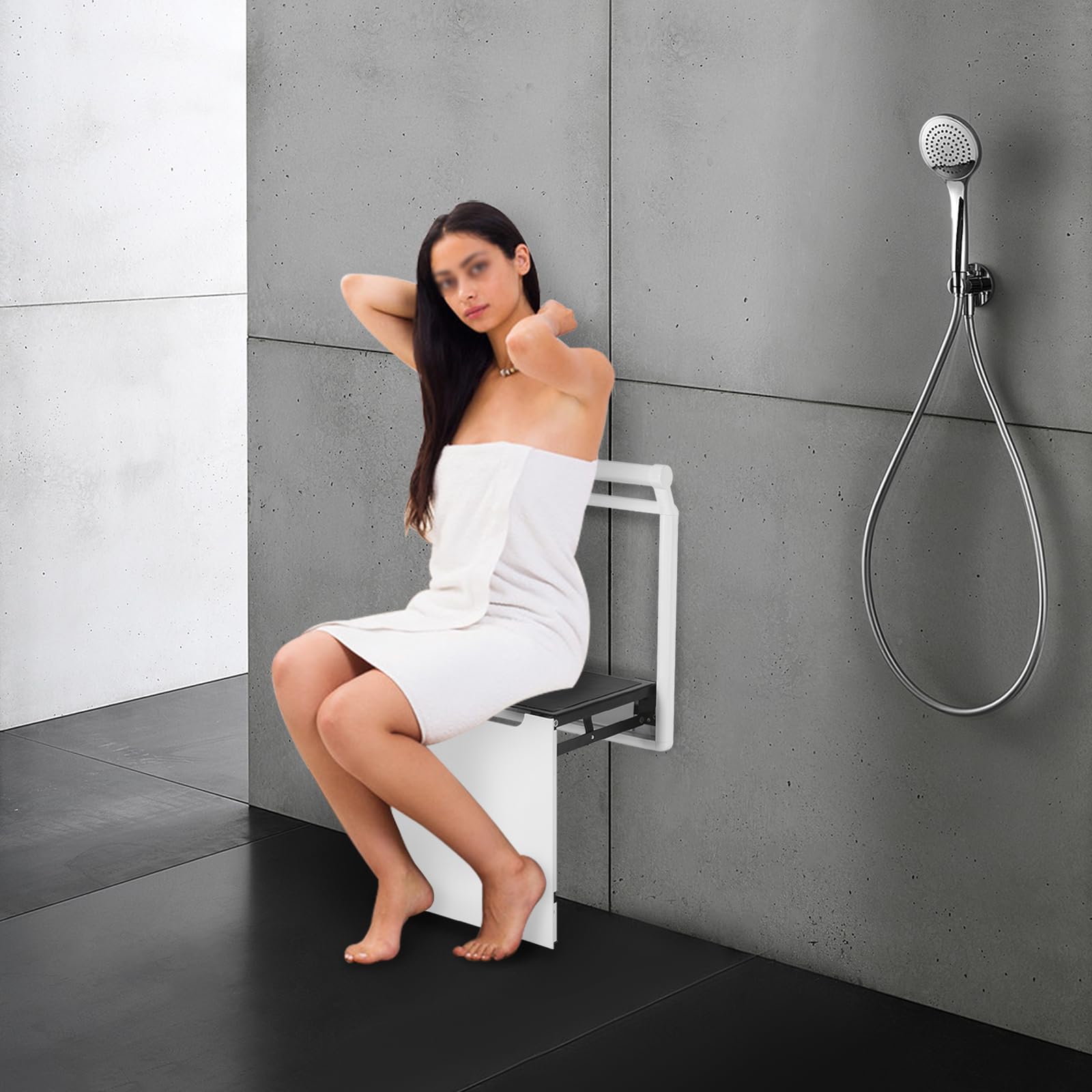 Asiento de ducha plegable, montaje en pared, silla de baño con almohadillas antideslizantes, marco de metal, asiento plegable para porches, pasillos, baños, embarazadas, ancianos, capacidad de carga