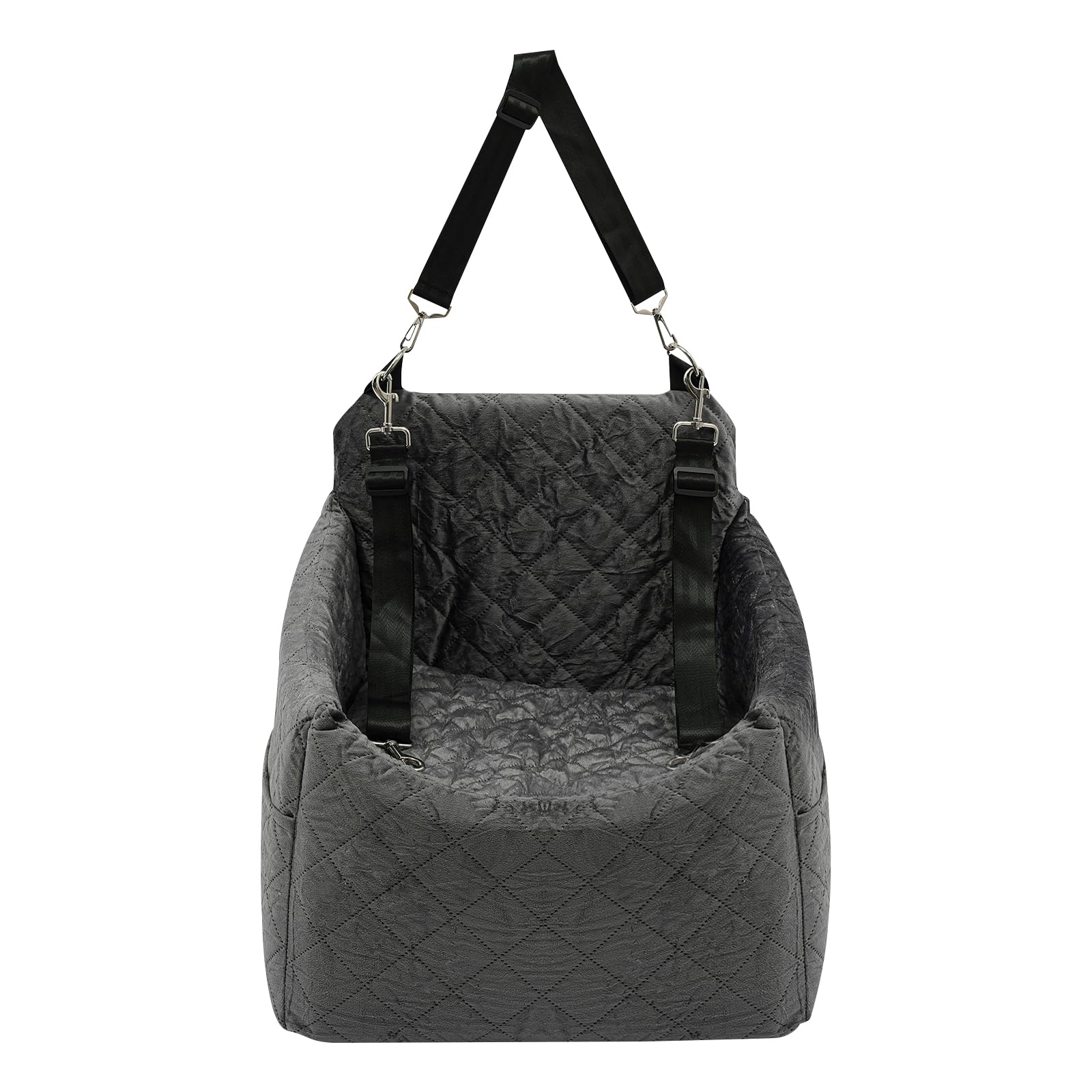 Asiento de coche para perros pequeños/medianos de menos de 15 kg, asiento de coche para mascotas desmontable y lavable, con 3 cinturones de seguridad y acolchado, cama para perro, color gris