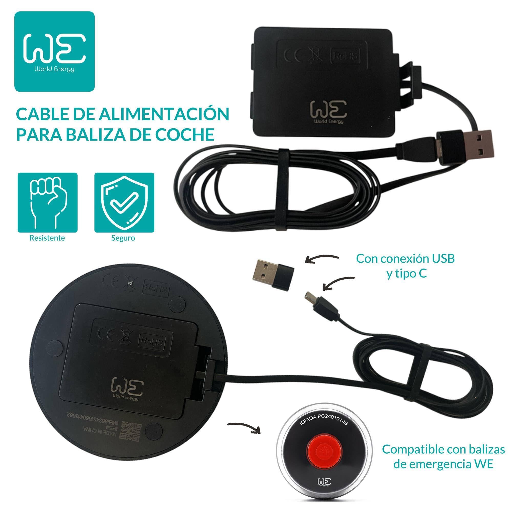 Kit de Seguridad con Funda doble + Chaleco reflectante + Cable de alimentación de baliza + Baliza WE Luz de emergencia V16
