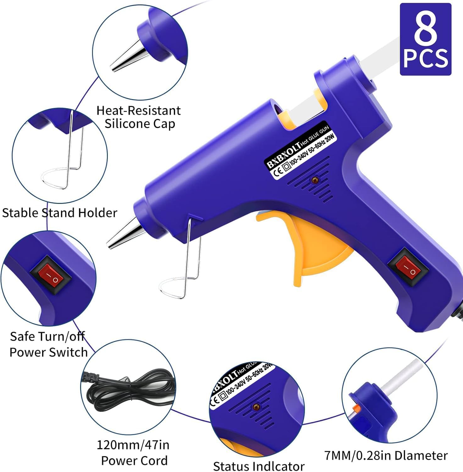 Mini Hot Glue Gun Set for Class Project, Small Glue Gun Hot Melt Arts Craft DIY Glue Gun for Crafts School DIY Arts Home Quick Repairs (Multicolored 8 Pieces)