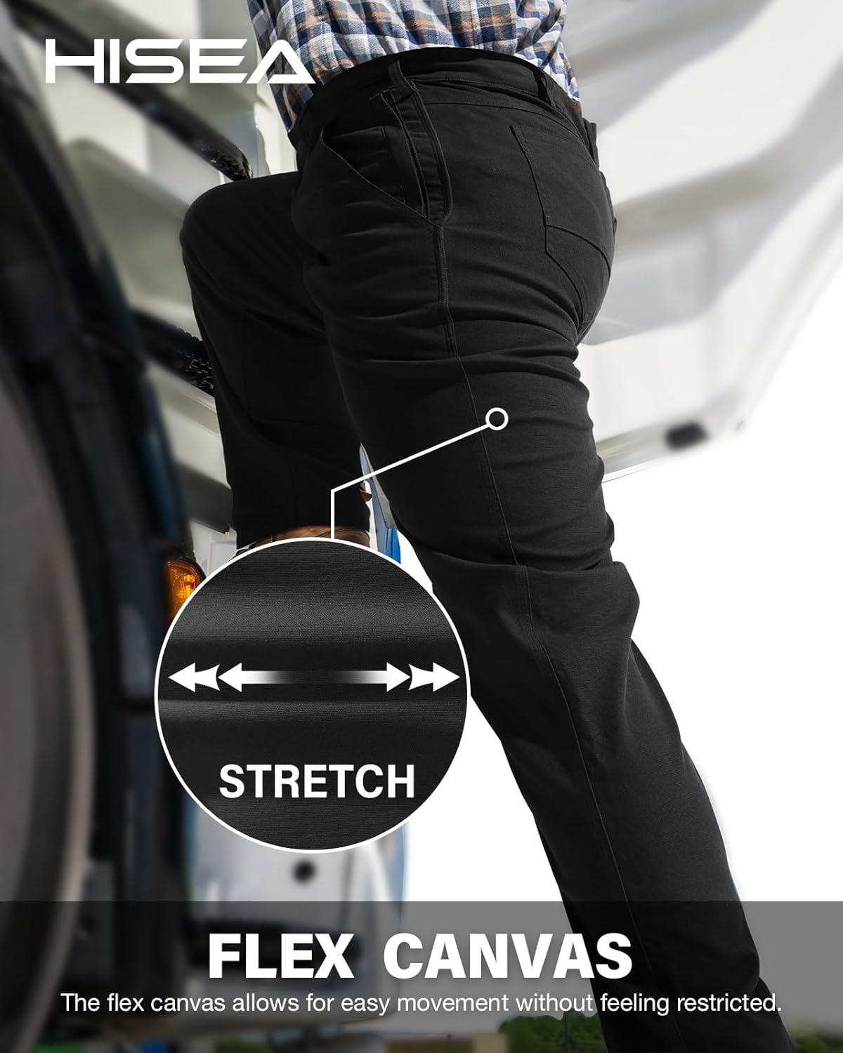 HISEA Flex Work Pants for Men Construction, Mens Stretch Canvas Utility Pants with 7 Pockets - Image 4