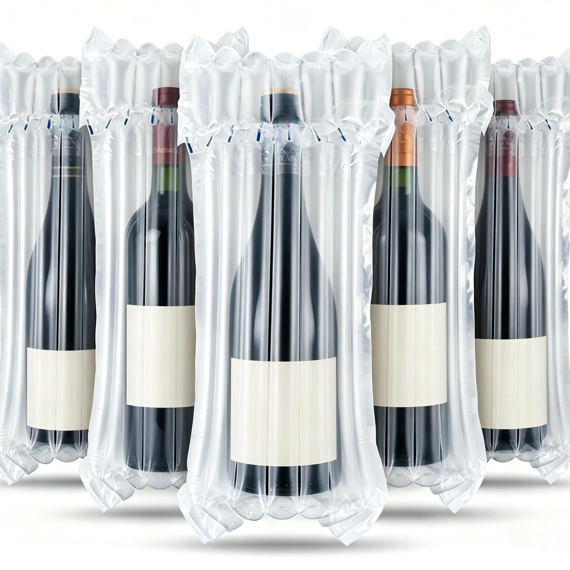 50 Pack Wine Bottle Protectors Bottle Bag Reusable Bubble Cushion Wrap Sleeves Inflatable Air Column Bags for Luggage, Airplane Travel, Transport, without Air Pump