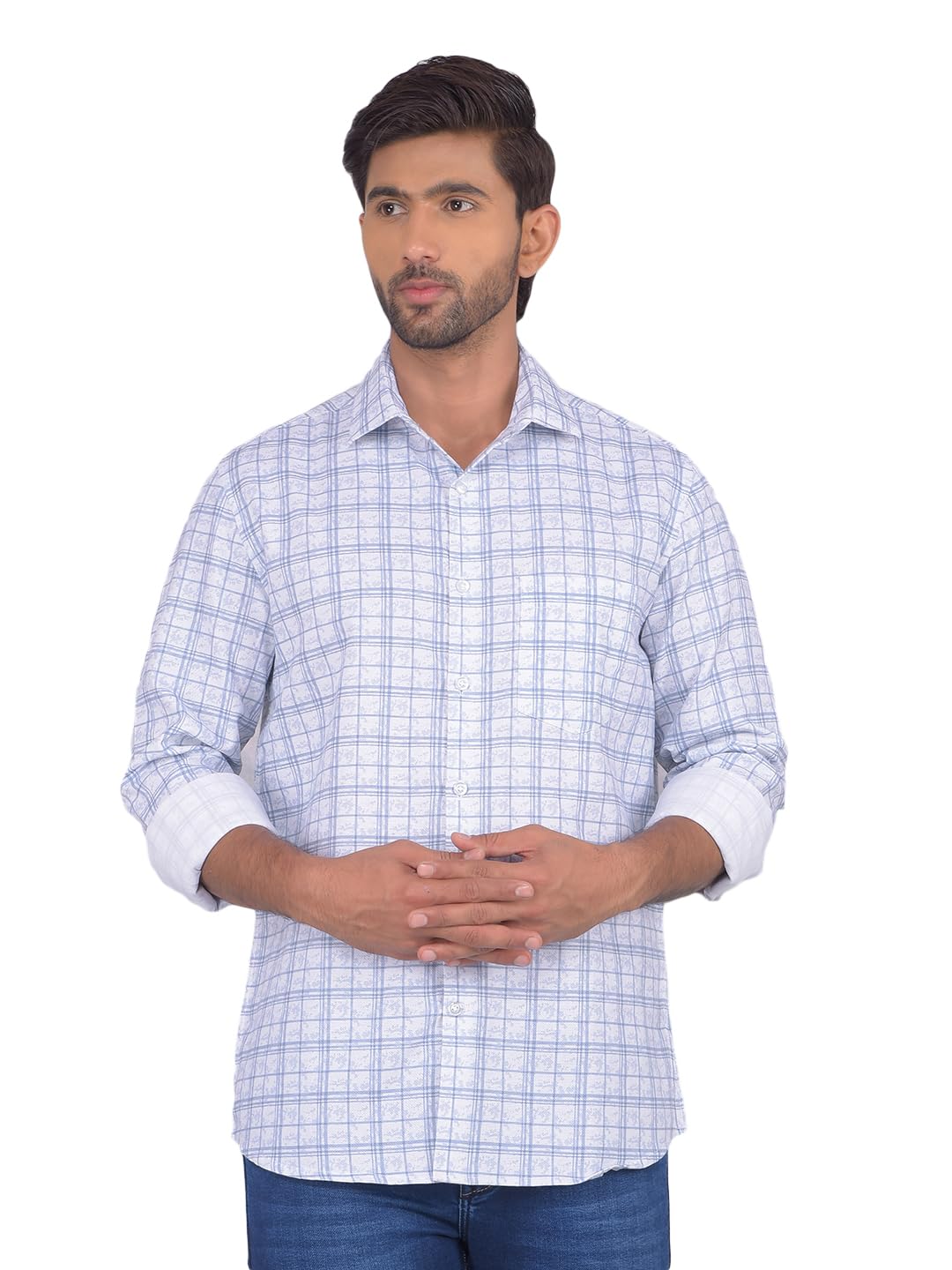 Crimsoune Club Men's Blue Checked 100% Cotton Shirt-image-39
