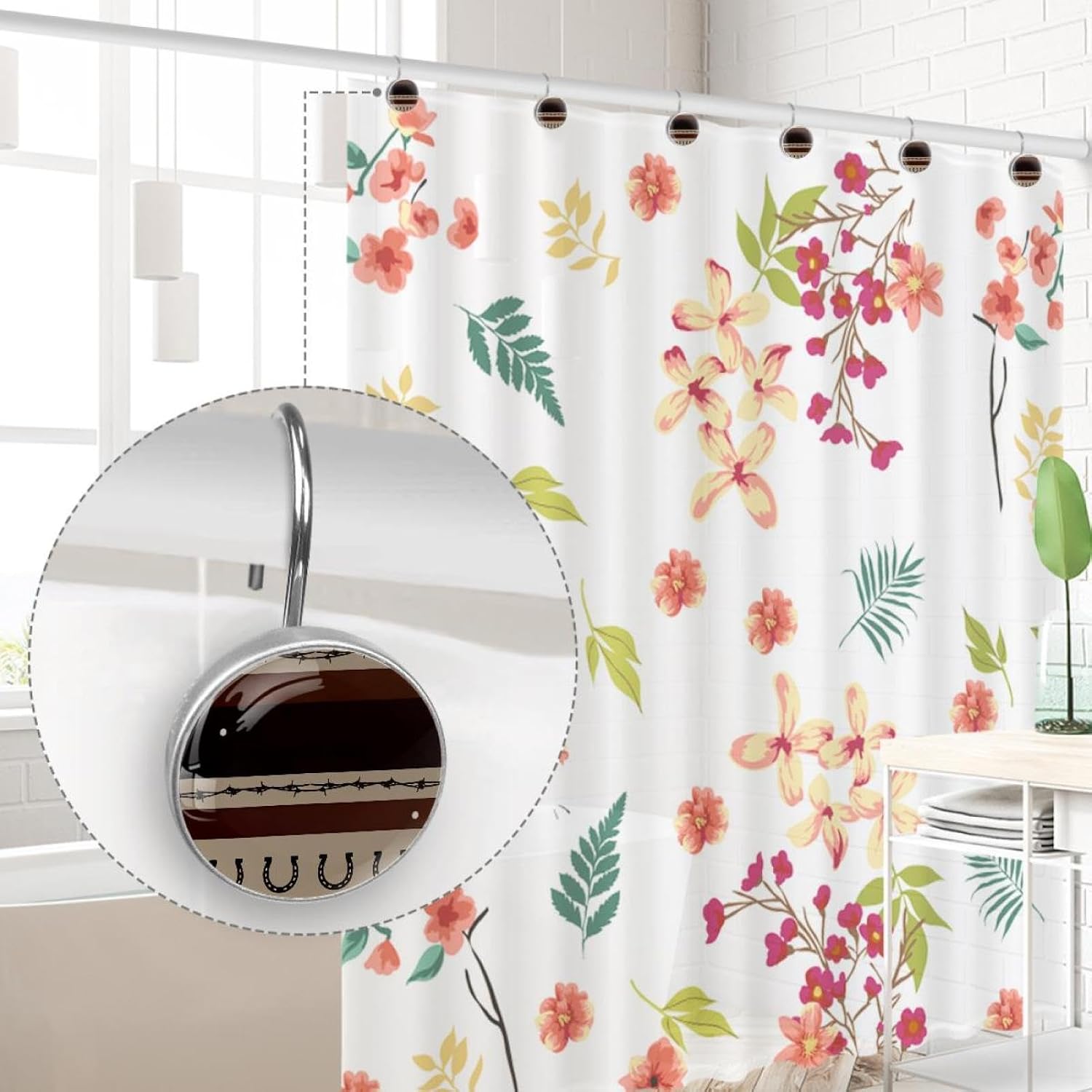 Western Horseshoe Decorative Shower Curtain Hooks Rings Set of 12 Hooks for Shower Curtain Rustproof Curtain Rings for Bathroom