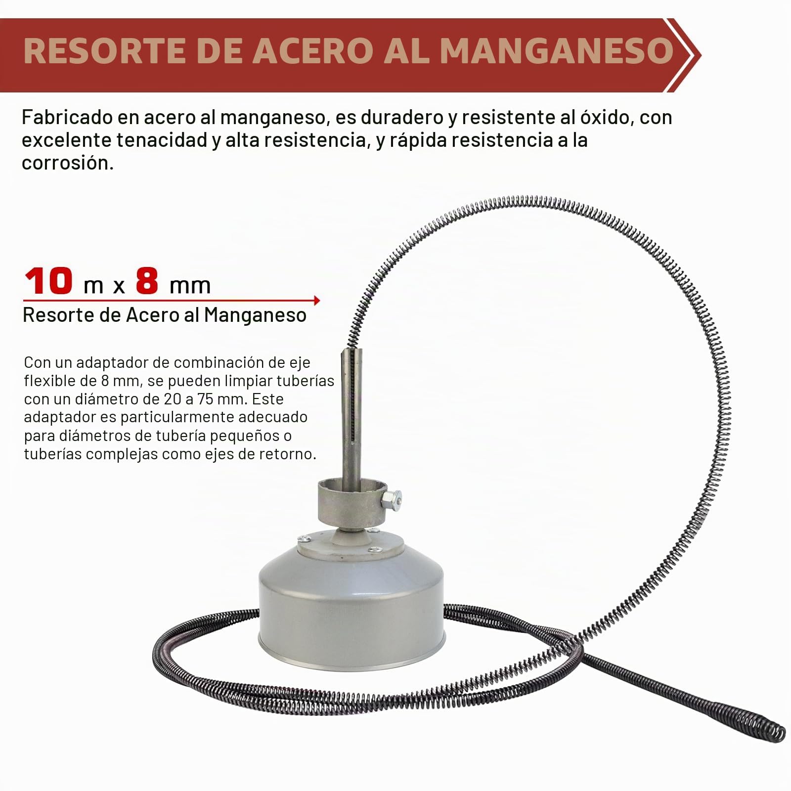 Desatascador de desagües eléctrico de 390 W y 450 rpm con diferencial (RCD) para tuberías de Ø20-100 mm, espirales de Ø8 mm (10 m), Ø16 mm (14,5 m), dispositivo de desatasco.