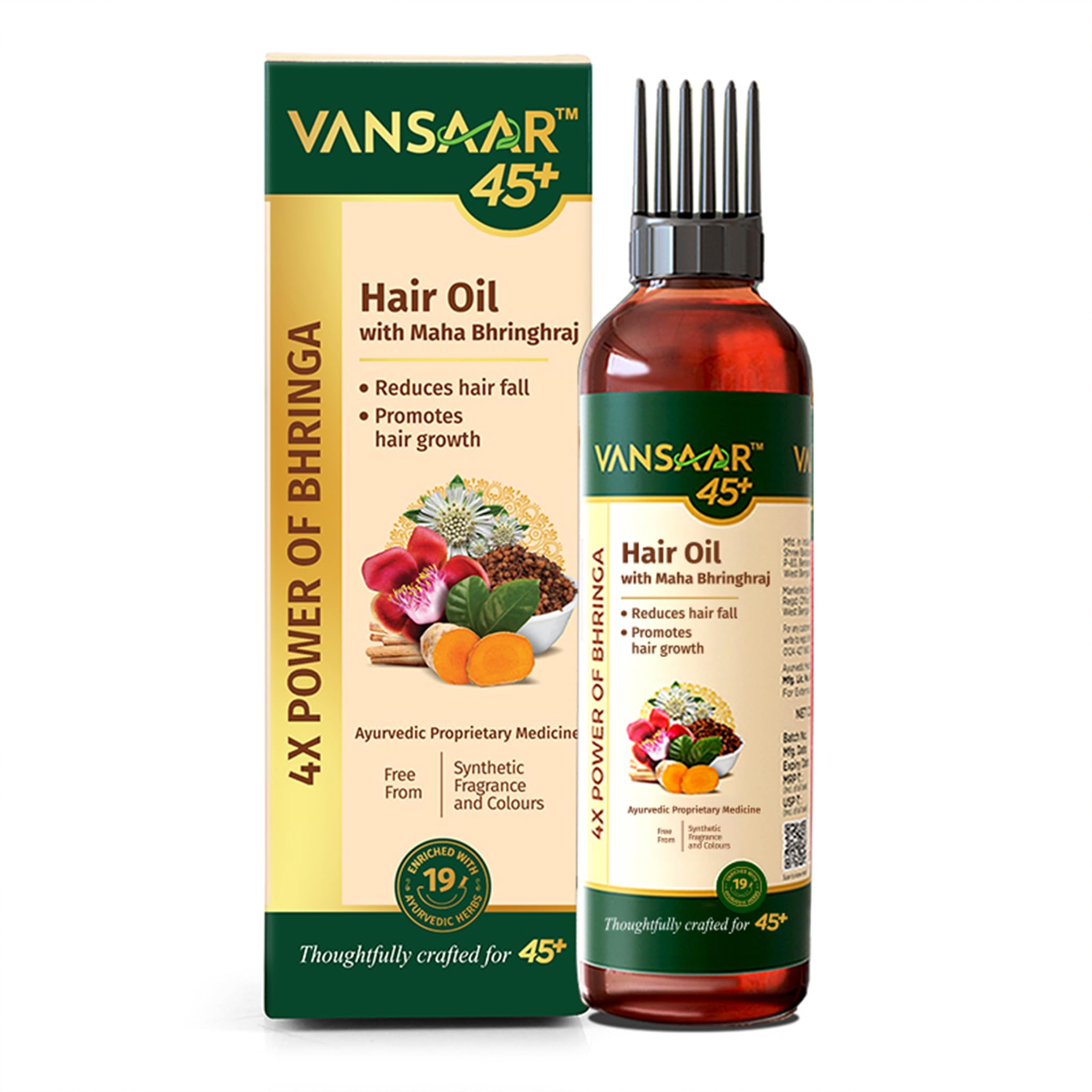 Vansaar 45+ Hair Oil, 200ml | Clinically Proven Hair Oil for 40+ Women | Visible Hair Fall Reduction & Hair Growth in 4 Weeks | 4X Power of Bhringhraj | 19 Powerful Herbs Slow Cooked in Tel Pak Vidhi